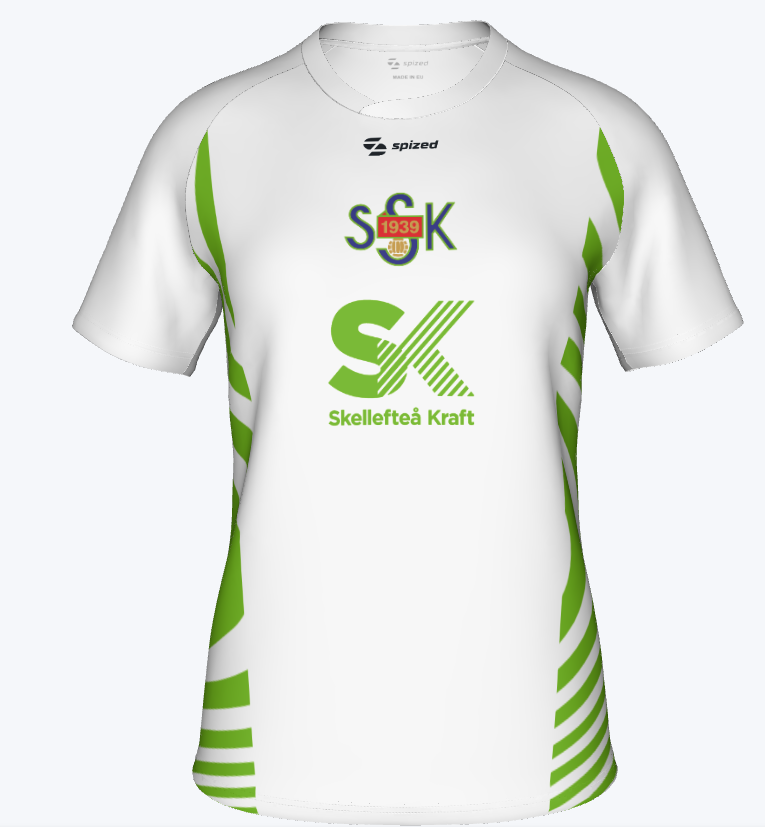 Placeholder text — alternate kit in white with green dynamic side panels.
